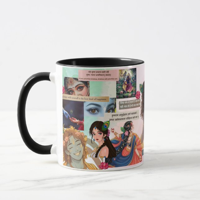 Radha Krishna Ästhetik-Kollage-Tasse – Sanfte Past Tasse (Links)