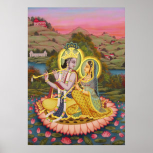 Radha Krishna auf Lotus Poster
