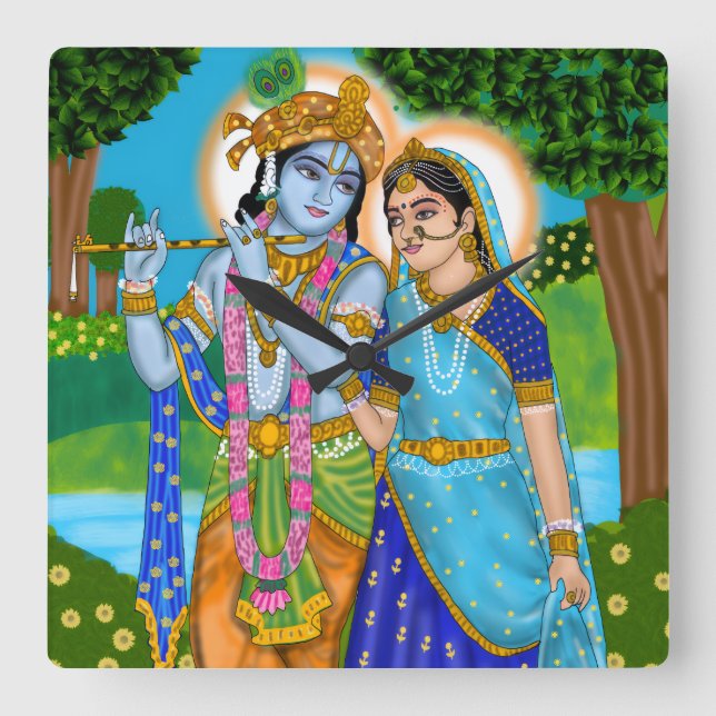 Radha Krishna Clock Quadratische Wanduhr (Vorderseite)