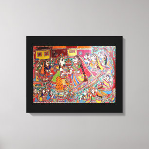 RADHA-, KRISHNA INDISCHER MADHUBANI LEINWANDDRUCK