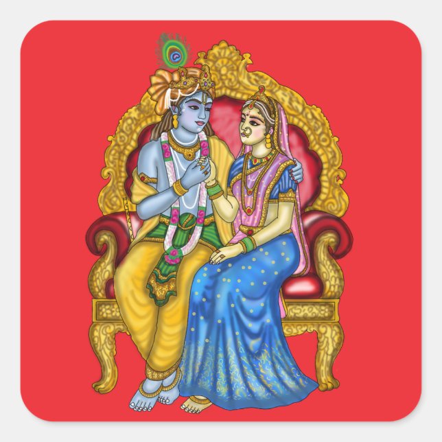 Radha Krishna Knopf Quadratischer Aufkleber (Vorderseite)
