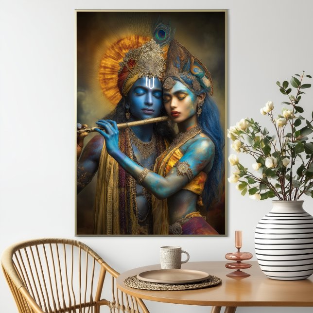 Radha Krishna Liebe Devine: Moderne Hindu-Malerei Postkarte (Von Creator hochgeladen)