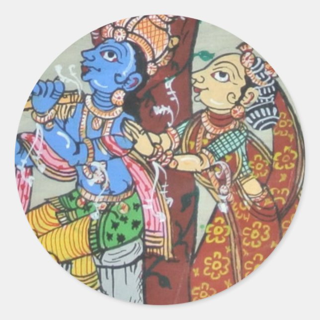 Radha Krishna Liebe Runder Aufkleber (Vorderseite)