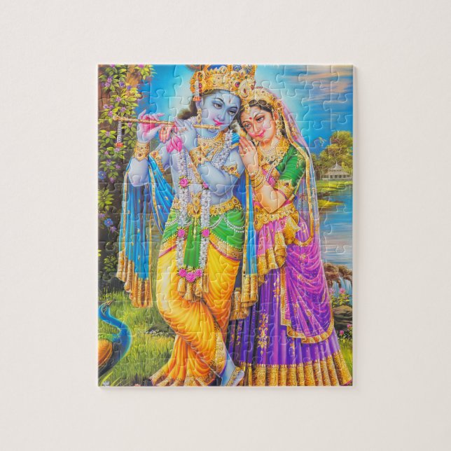 Radha Krishna mit Flöte Hare Krishna Puzzle (Vertikal)