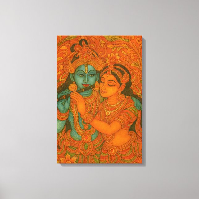Radha Krishna Mural painting from Kerala Leinwanddruck (Vorderseite)