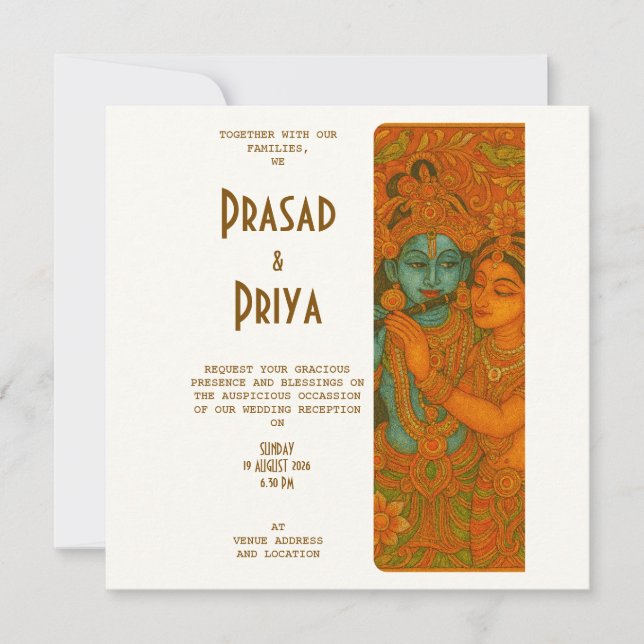 Radha Krishna Mural painting Indian Hindu Save The Date (Vorderseite)