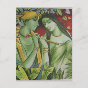 RADHA KRISHNA ÖLZEICHEN POSTKARTE