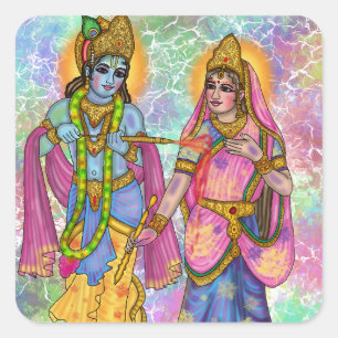 Radha Krishna spielt Holi-Aufkleber Quadratischer Aufkleber