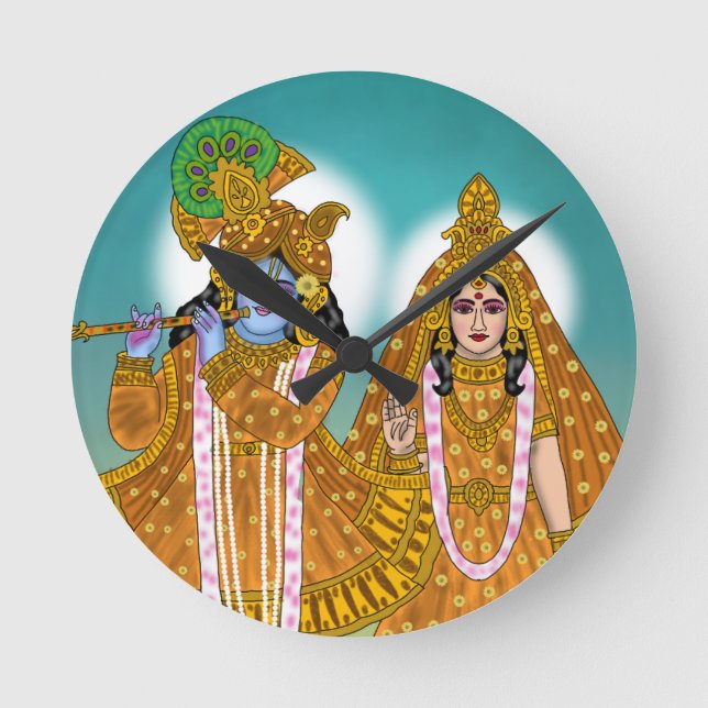 Radha Krishna-Uhr Runde Wanduhr (Vorderseite)
