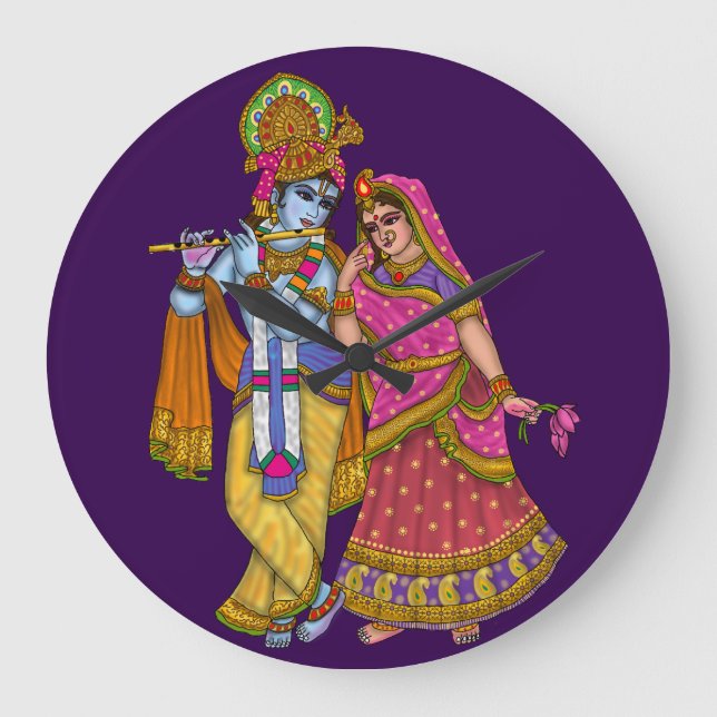 Radha Krishna Wall Clock Große Wanduhr (Vorderseite)