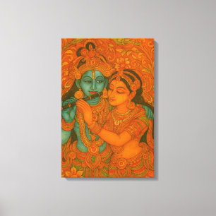 Radha Krishna Wandmalerei aus Kerala Leinwanddruck