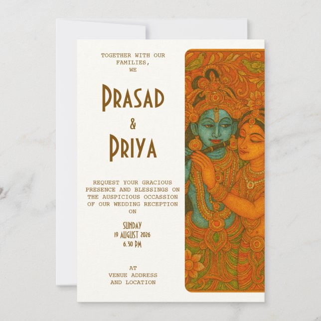 Radha Krishna Wandmalerei Indisch Einladung (Vorderseite)