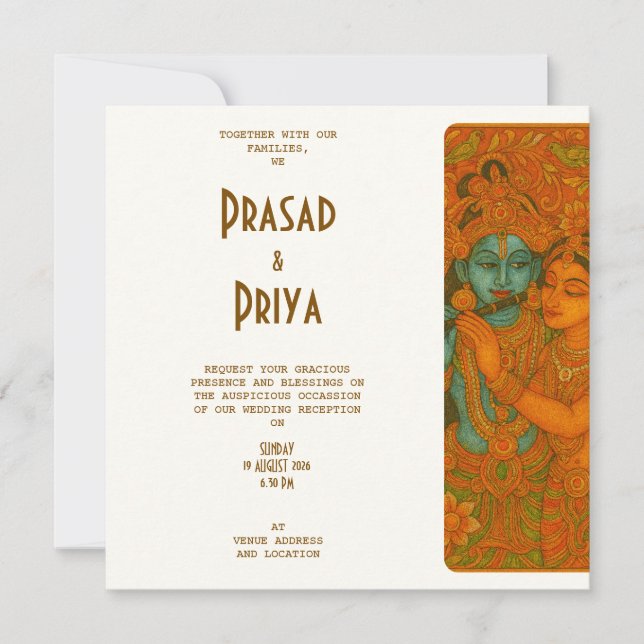 Radha Krishna Wandmalerei Indisch Save The Date (Vorderseite)
