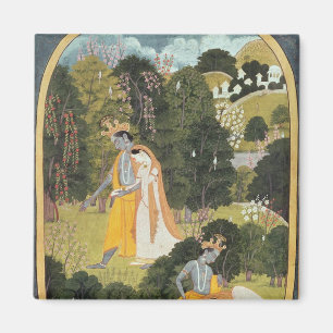 Radha und Krishna gehen in einem Hain Magnet