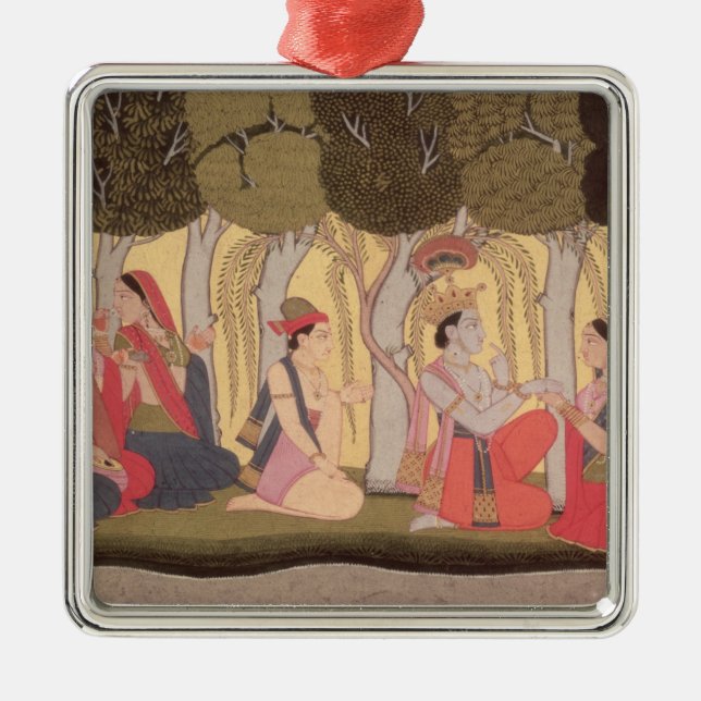 Radha und Krishna gesetzt in einer Waldung, Kulu Ornament Aus Metall (Vorne)