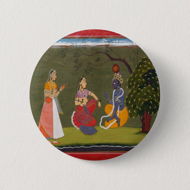 Radha und Krishna in der Diskussion Button (Vorderseite)