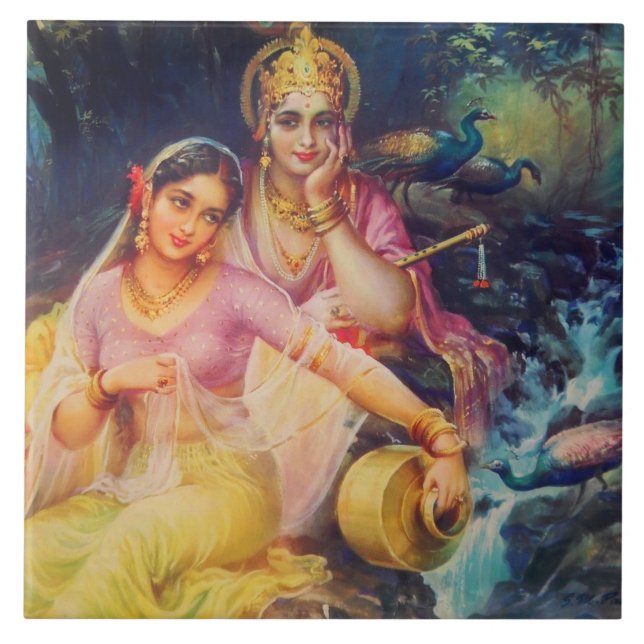 Radha und Krishna Keramikfliese (Vorderseite)