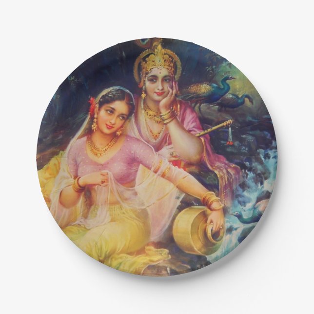 Radha und Krishna Pappteller (Vorderseite)