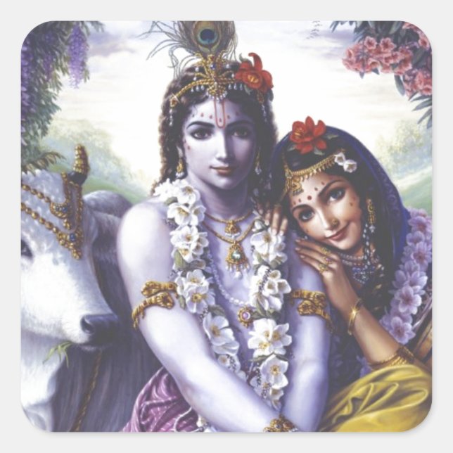 Radha und Krishna Quadratischer Aufkleber (Vorderseite)