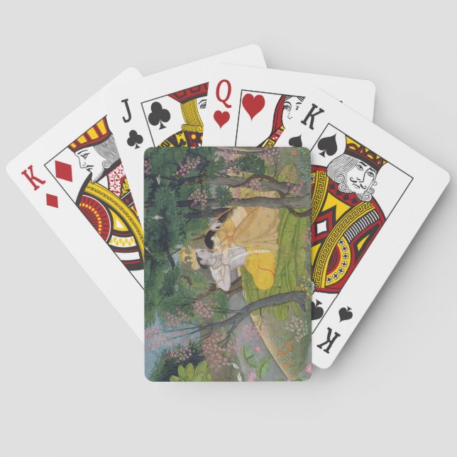 Radha und Krishna umarmen in einem blühenden Hain Spielkarten (Rückseite)