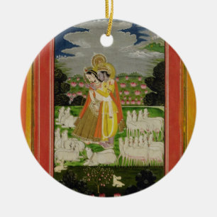 Radha und Krishna Umarmung in einem idealisierten Keramikornament