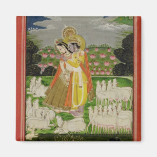 Radha und Krishna Umarmung in einem idealisierten Magnet