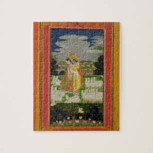 Radha und Krishna Umarmung in einem idealisierten Puzzle