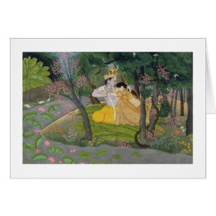 Radha und Krishna Umarmung in einer Waldung des
