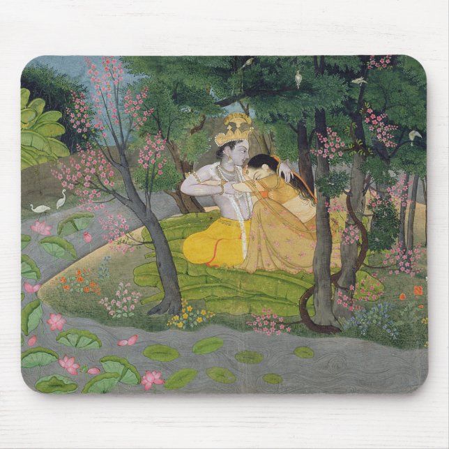 Radha und Krishna Umarmung in einer Waldung des Mousepad (Vorne)