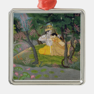 Radha und Krishna Umarmung in einer Waldung des Ornament Aus Metall