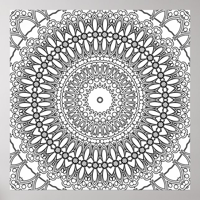 Radial Floral Mandala with Layered Rings Pattern Poster (Vorne)