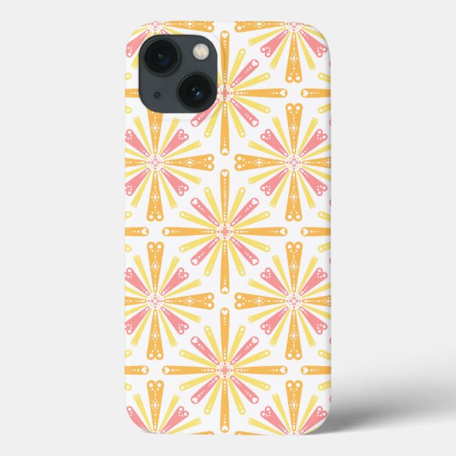 Radial Heart Sunburst Pattern Pink Gelb Case-Mate iPhone Hülle (Rückseite)