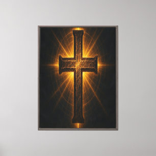 Radiale Golden Cross Wall Art - Spirituell Leinwanddruck
