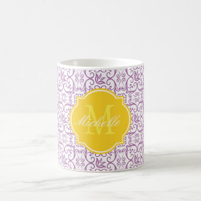 Radiale Orchid Damask Monogramm-Tasse Tasse (Mittel)