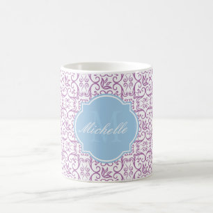 Radiale Orchid Damask Monogramm-Tasse Tasse