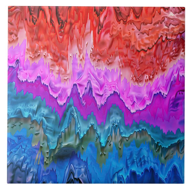"Radiale Reflektion" Farbenfrohe Abstrakte Kunst Fliese (Vorderseite)