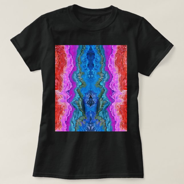 "Radiale Reflektion" Farbenfrohe Abstrakte Kunst T-Shirt (Design vorne)
