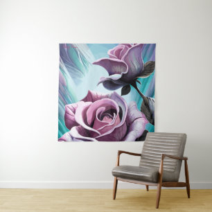 Radiale Rose: Perfekt rosa und Lila Petalen Wandteppich