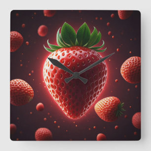 Radiale Strawberry Square Acrylic Wall Clock Quadratische Wanduhr