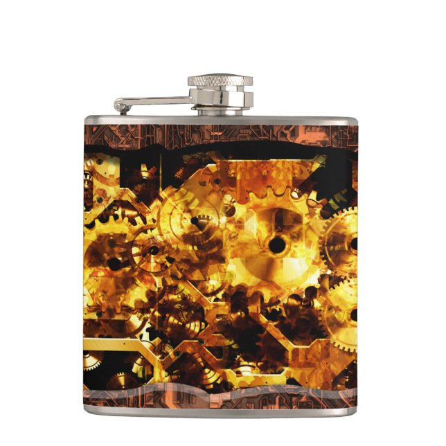 Radialer Steampunk 7 Wrapped Flask Flachmann (Vorderseite)