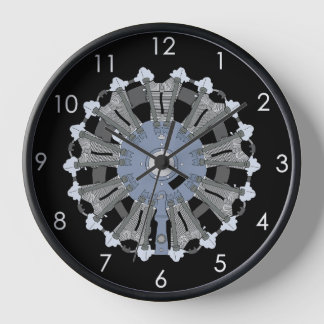 Radialmotor-Wanduhr mit schwarzem Hintergrund Uhr