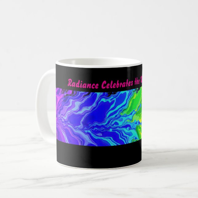 „Radiance“ – Ein abstraktes Pride-Muster  Kaffeetasse (Vorderseite Links)