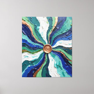 Radiant Abstract Swirl Art – Teal, Blue & Gold Tex Leinwanddruck