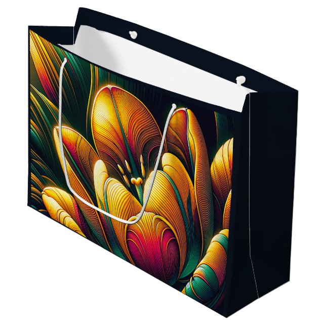 Radiant Abstrakt Tulip Bloom Große Geschenktüte (Vorderseite Schrägansicht)
