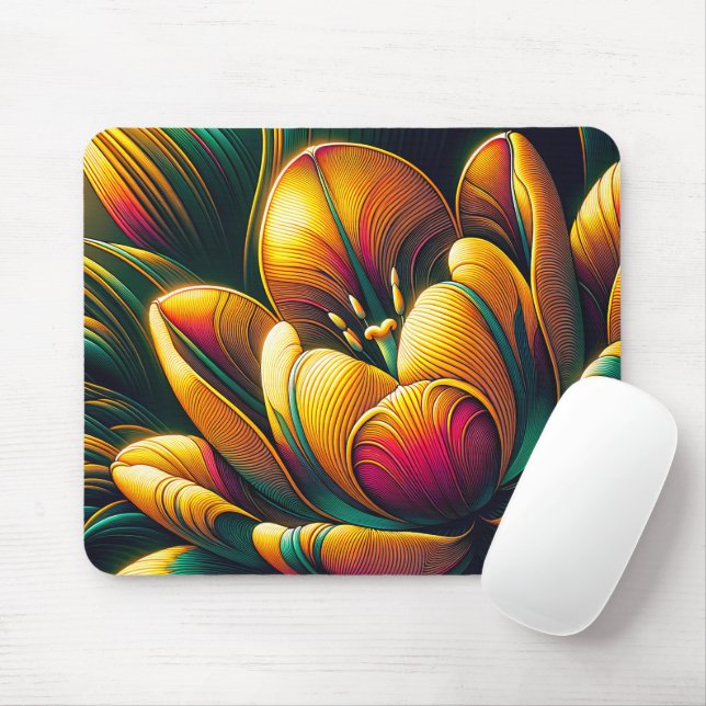 Radiant Abstrakt Tulip Bloom Mousepad (Mit Mouse)