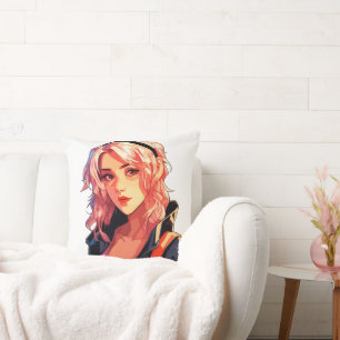 Radiant Anime Girl: Schöne Manga-Kunst Kissen