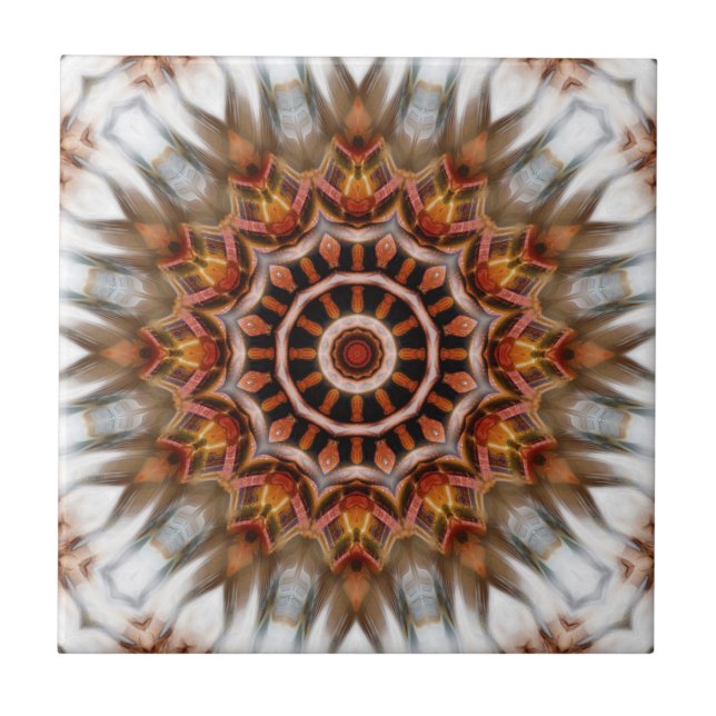 Radiant Bird Feather Kaleidoscope Mandala Tile Fliese (Vorderseite)