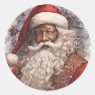 Radiant Black Santa: Feierliche Weihnachtsgrüße Runder Aufkleber