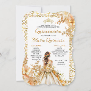 Radiant Bloom Floral Prinzessin Gold Quinceanera E Einladung