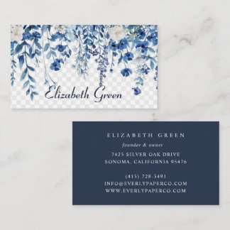 Radiant Bloom | Marineblaue Wasserfarbe-Floral-Ges Visitenkarte